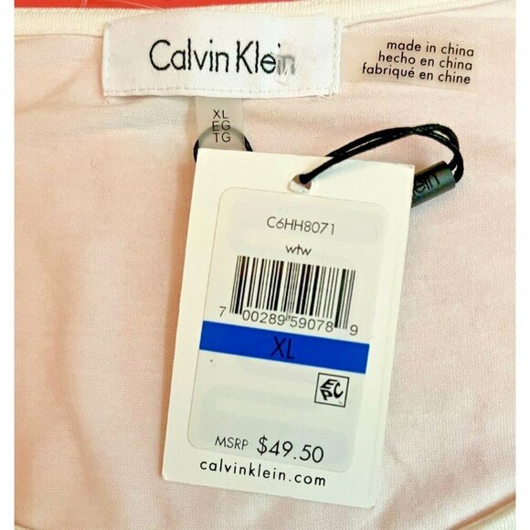Calvin Klein XL Eggshell Semi-Sheer Scoop Neck Logo Bar Rayon Long Sleeve Top - Picture 6 of 6